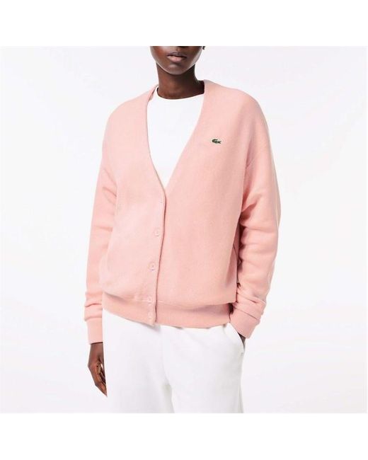 Lacoste Pink Relaxed Fit V-neck Wool Cardigan