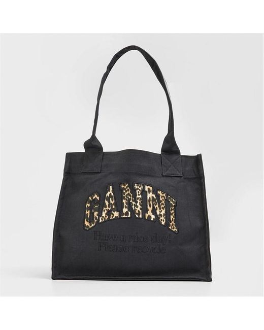 Ganni Black Embossed Logo Tote Bag