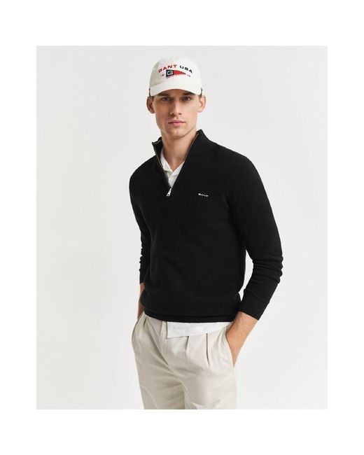Gant Black Coton Pique Half Zip Fleece for men