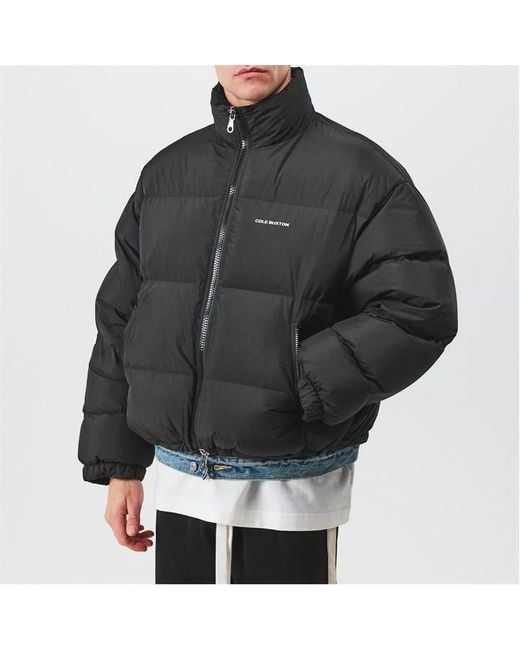 Cole Buxton Black Cropped Logo Duck Down Long Sleeve Oversized Fit Short Puffer Jacket for men