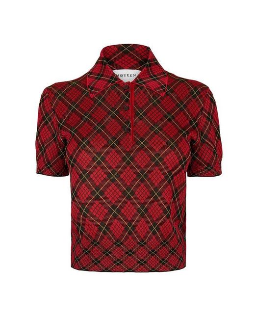 McQueen Brown Alex Check Polo Knitted Top