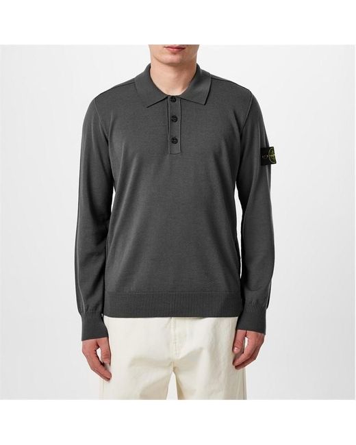 Stone Island Button Wool Polo Shirt in Grey for Men Lyst UK