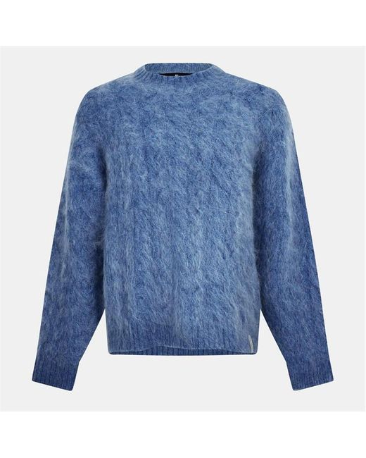 Represent Blue Textured Knit Contemporary Fit Crew Sweatshirt for men