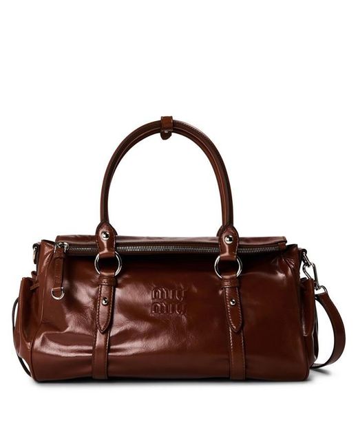 Miu Miu Brown Miu Shiny Leather Hb Ld64