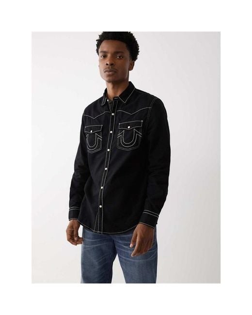 True Religion Black Big T Western Shirt for men