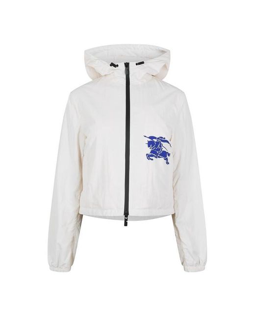 Burberry White Equestrian Knight Design Cropped Hooded Softshell Jacket