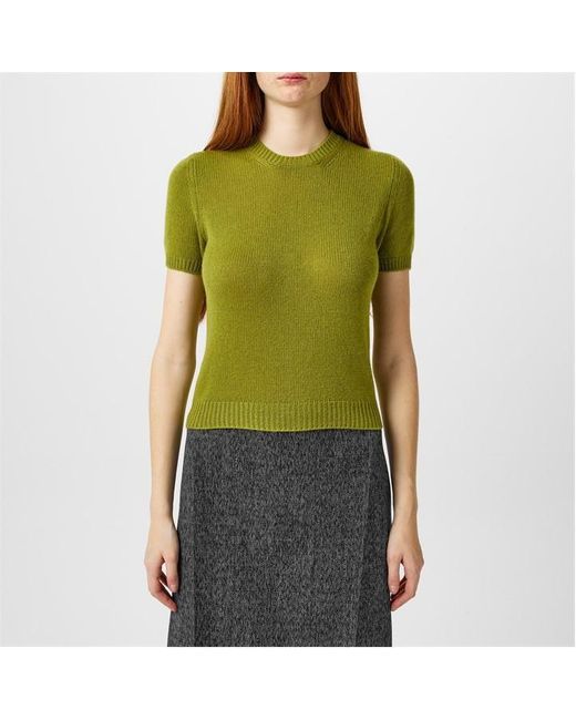 Prada Green Short Sleeve Cashmere Knit Top