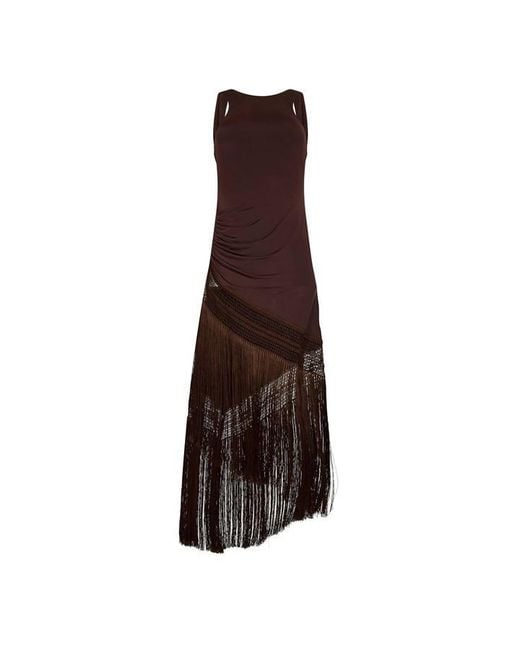 ANDAMANE Brown Marisol Fringe Long Maxi Dress