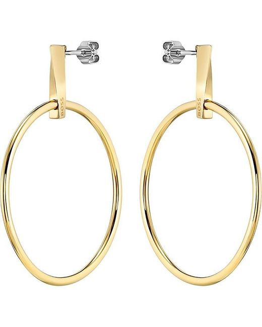 Boss Metallic Ladies Signature Ip Hoop Earrings