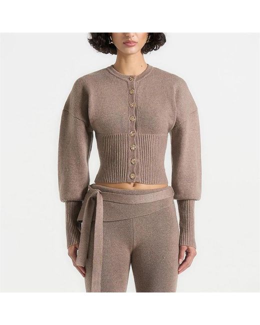 Manière De Voir Brown Knitted Cinch Waist Cardigan