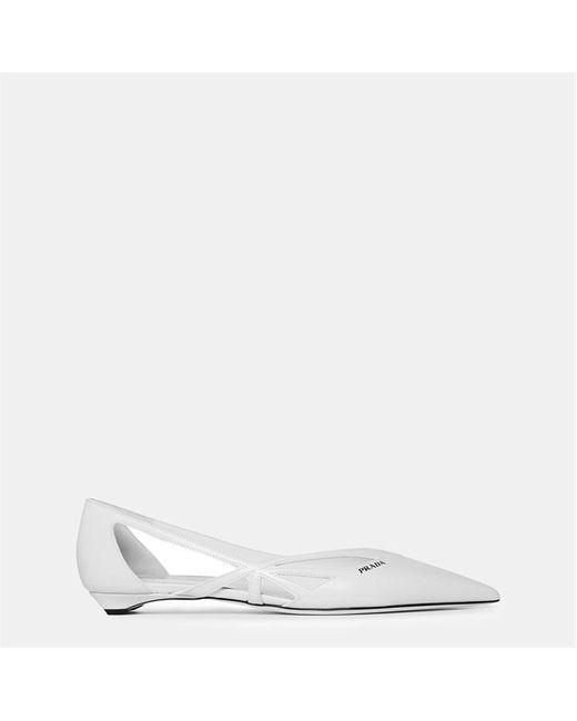 Prada White Brushed Leather Cut-Out Ballerinas