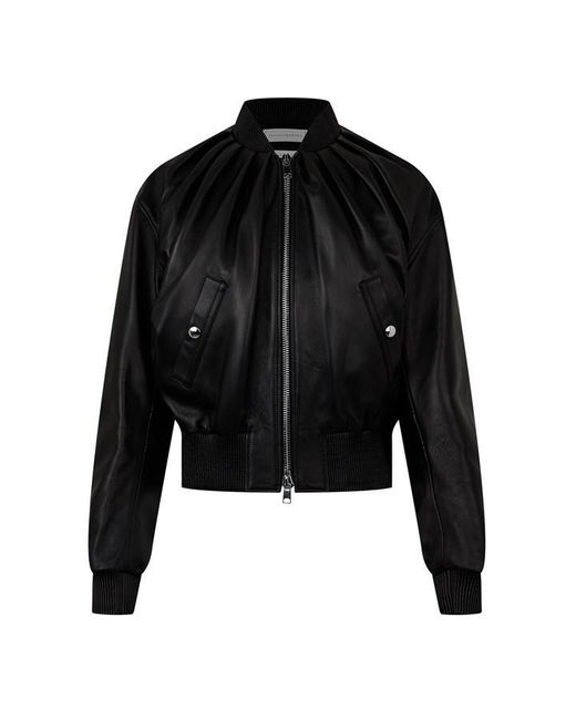 Alexander McQueen Black Leather Bomber Jacket