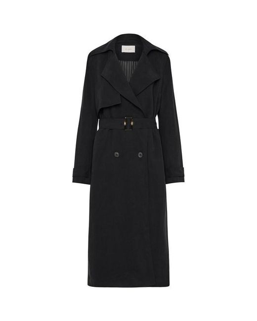 St. Agni Black Soft Tailored Linen Long Sleeve Oversized Fit Trench Coat