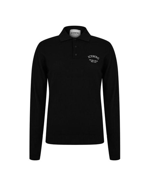 Iceberg Black Long Sleeve Polo Shirt for men