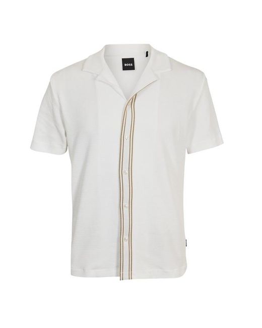 Boss White Pasini Short Sleeve Collared Shirt With Contrast Trim for men