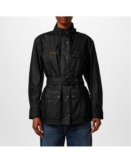 Belstaff Black Heirloom Trialmaster Water And Wind Resistant Waxed Cotton Long Sleeve Wax Jacket