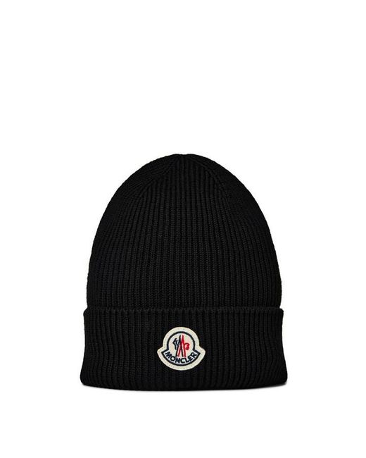 Moncler Black Logo Wool Beanie for men