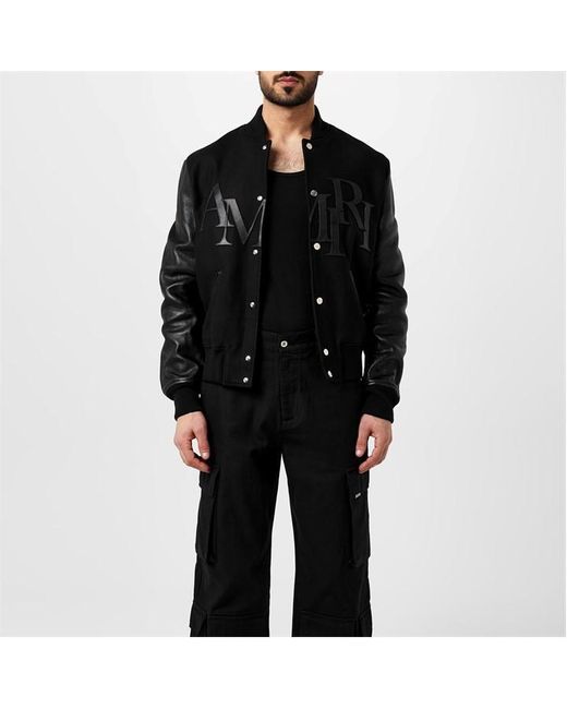 Amiri Black Wool Leather Logo Varsity Jacket for men