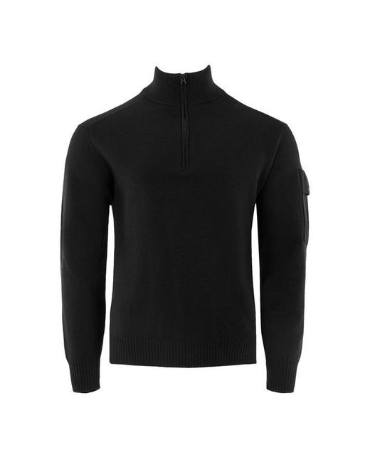 CP COMPANY METROPOLIS Black Cotton Knit Half Zip Jumper for men