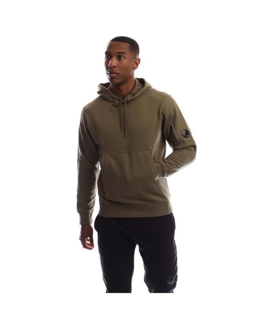 C P Company Green Diagonal Raised Fleece Lens Hoodie for men