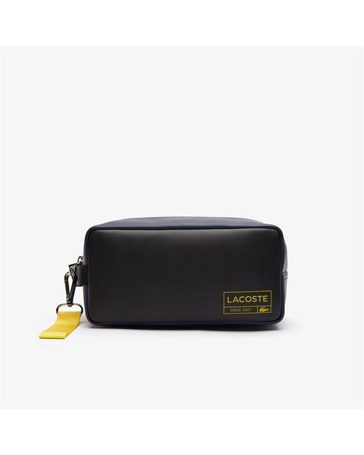 Lacoste Black Branded Smooth Leather Toiletry Bag for men