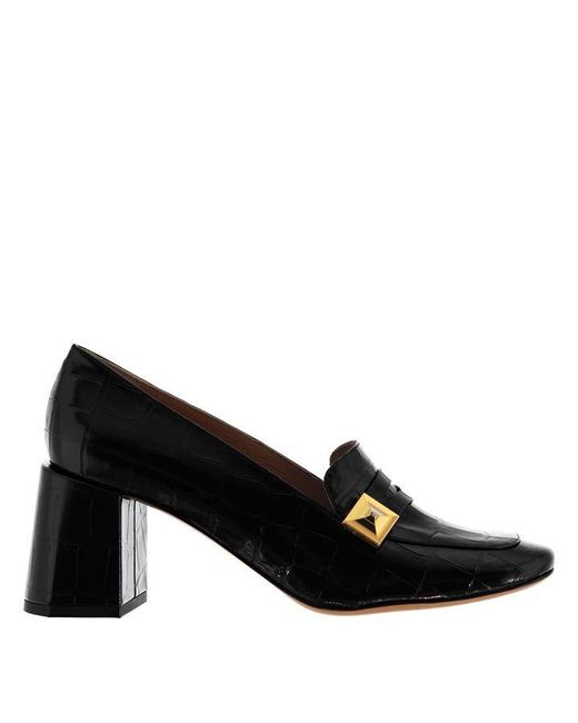 Mulberry Black Slip On Mid Heel Loafers