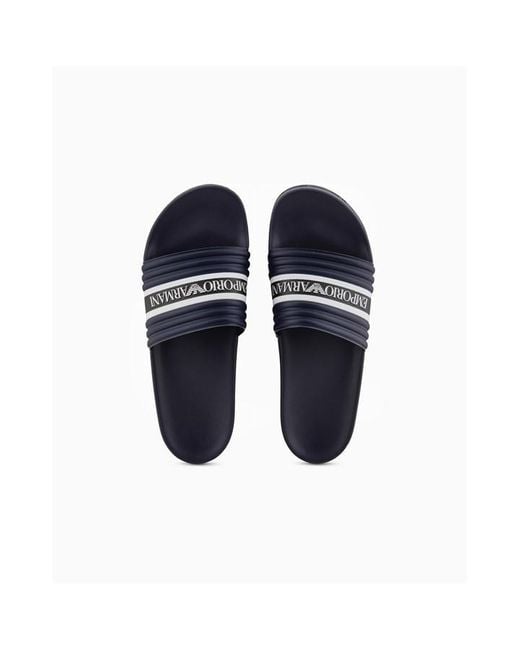 Emporio Armani Blue Tape Logo Sliders for men