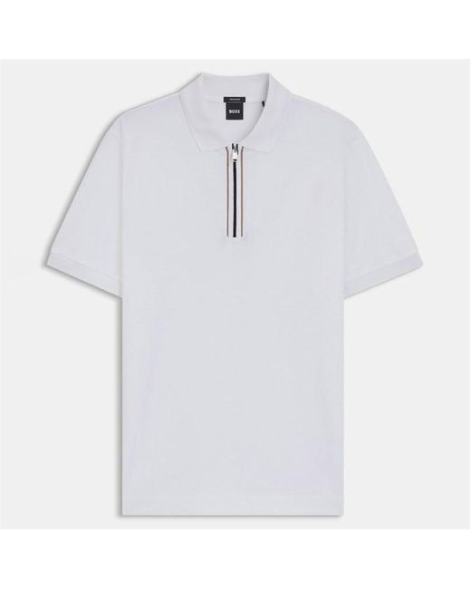 Boss White H-Paras 65 Zip-Placket Polo Shirt for men