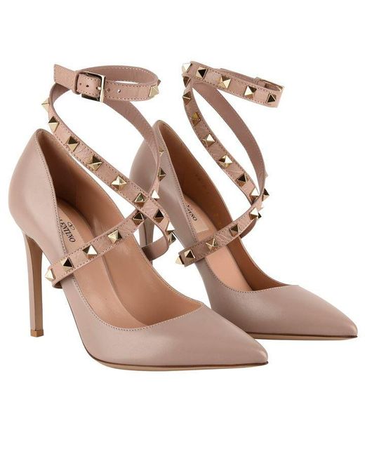 valentino rockstud ankle strap court heels