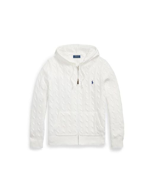 Polo Ralph Lauren White Cable-Knit Cotton Hooded Jumper