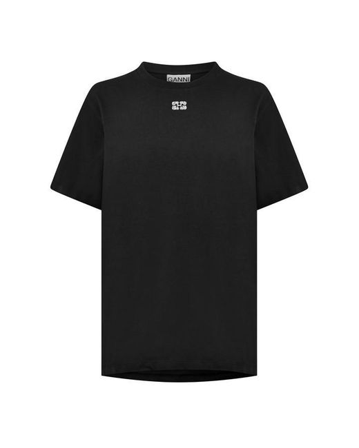 Ganni Black Rhinestone Regular Fit T-Shirt