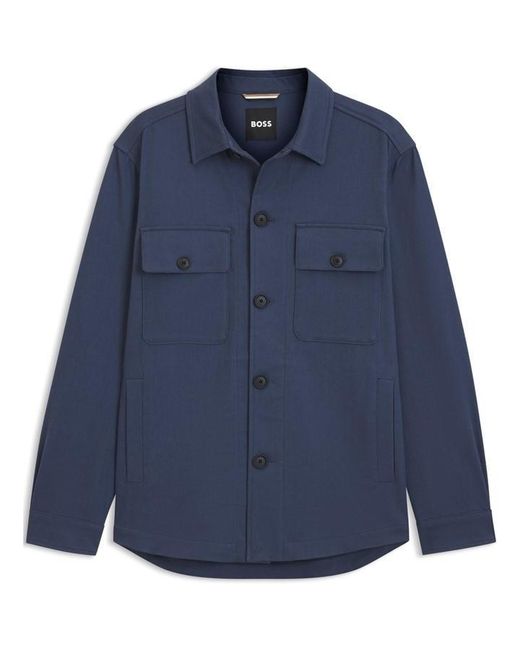 Boss Blue Carper Long Sleeve Flannel Overshirt for men