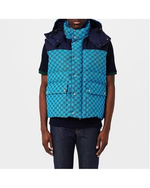 Gucci Blue Gg Canvas Hooded Gilet for men