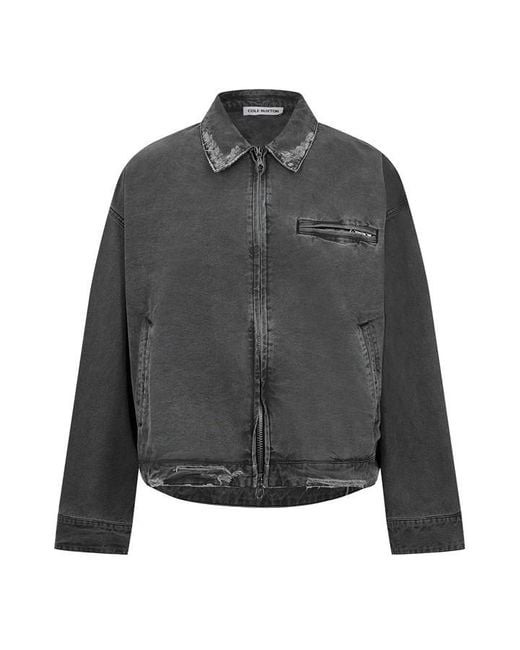 Cole Buxton Gray Inter Work Leather Jacket for men