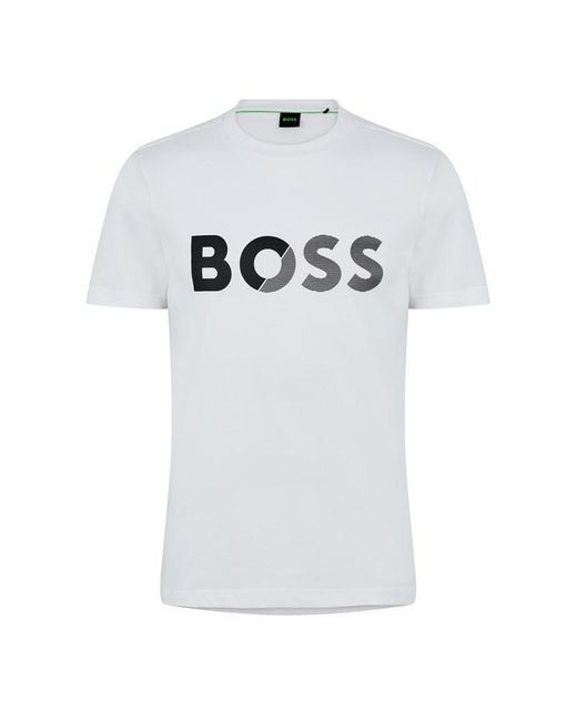 Boss White Tape Logo Cotton T-Shirt for men