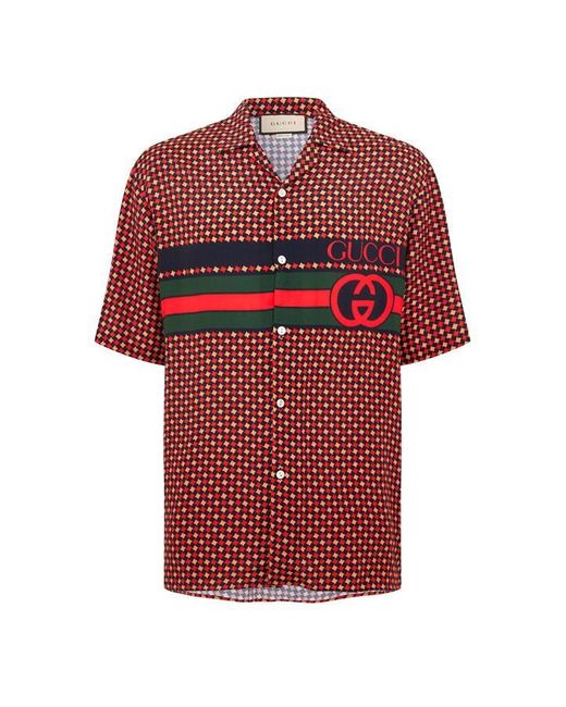 Gucci Red gg Logo Vacation Shirt for men