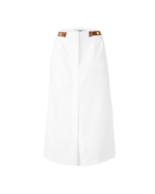 Fendi White Linen Midi Skirt