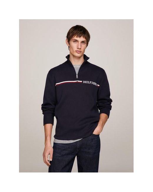 Tommy Hilfiger Blue Global Stripe Zip Mock for men