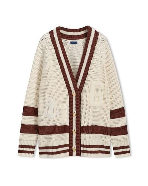 Gant Brown Oversized Varsity Cardigan Cre
