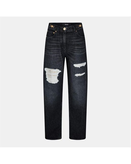 Versace Blue Structured Denim Wide Leg Jeans