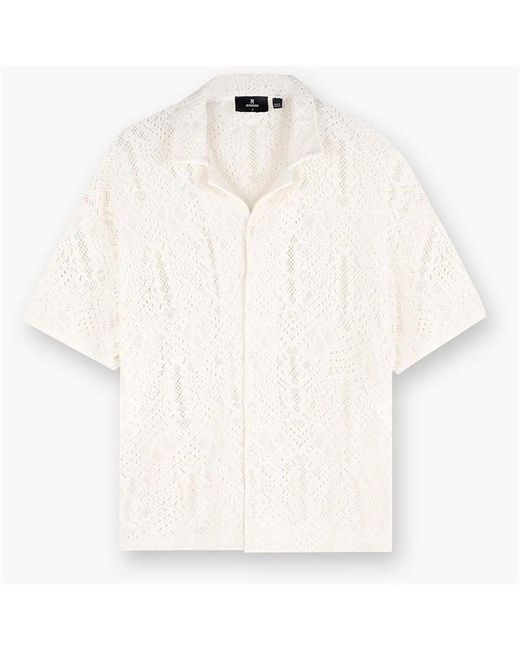 Represent White Rep All Over Crochet Cotton Short Sleeve Shirt for men