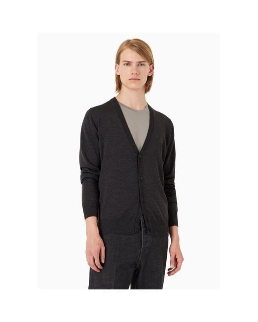 Emporio Armani Black Plain-knit Virgin-wool V-neck Cardigan for men