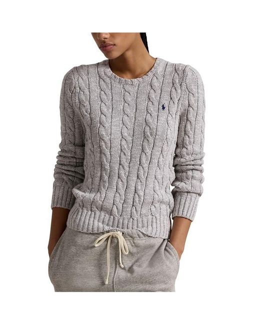 Polo Ralph Lauren Gray Cable-Knit Cotton Crewneck Jumper