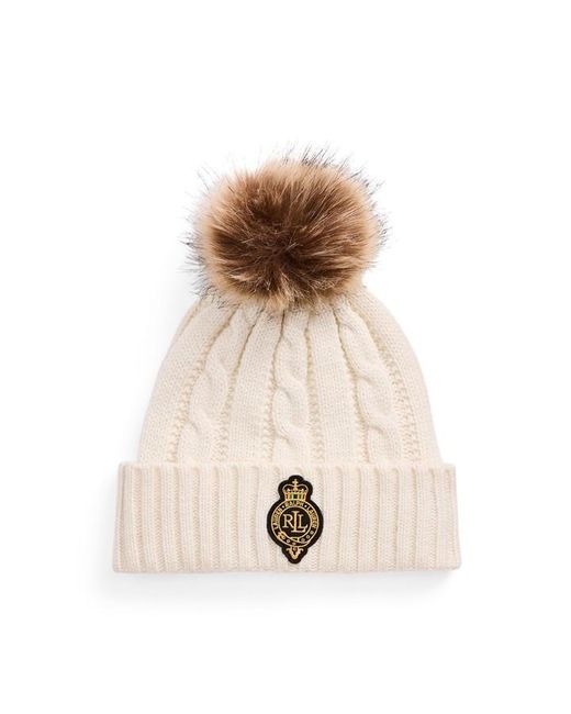 Ralph Lauren Natural Pom-Pom Cable-Knit Beanie
