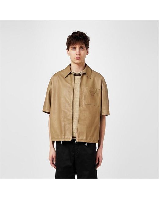 Prada Brown Short-sleeve Nappa Leather Shirt for men