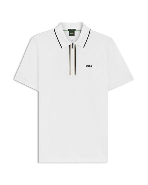 Boss White Short Sleeve Zip Polo Shirt (Philix) for men