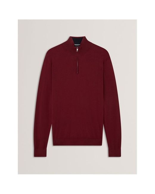 Ted Baker Red Merino Half Zip Crew Neck Jumper for men
