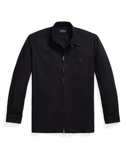 Polo Ralph Lauren Black Garment Dye Cotton Long Sleeve Full Zip Overshirt for men