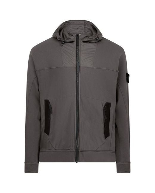 Stone Island Gray Zip Compass Hoodie for men