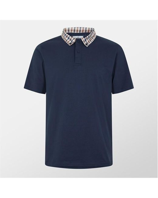 Aquascutum Blue Aquact Chk Cllr Polo for men